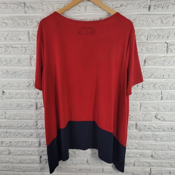 Coral Bay Womens Top 2X Plus Tee Short Sleeve Red Blue Studded Asymmetric RED27E - Picture 5 of 7